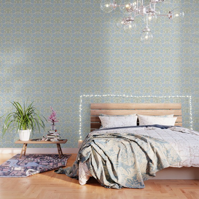 Retro boho flowers - light blue peonies -pastel floral block print Wallpaper Gallery Image 3