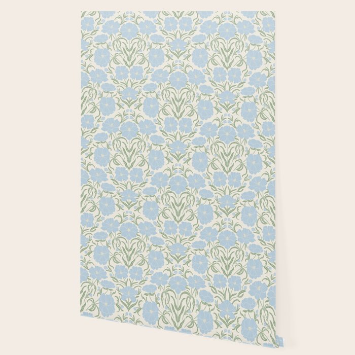 Retro boho flowers - light blue peonies -pastel floral block print Wallpaper Gallery Image 2