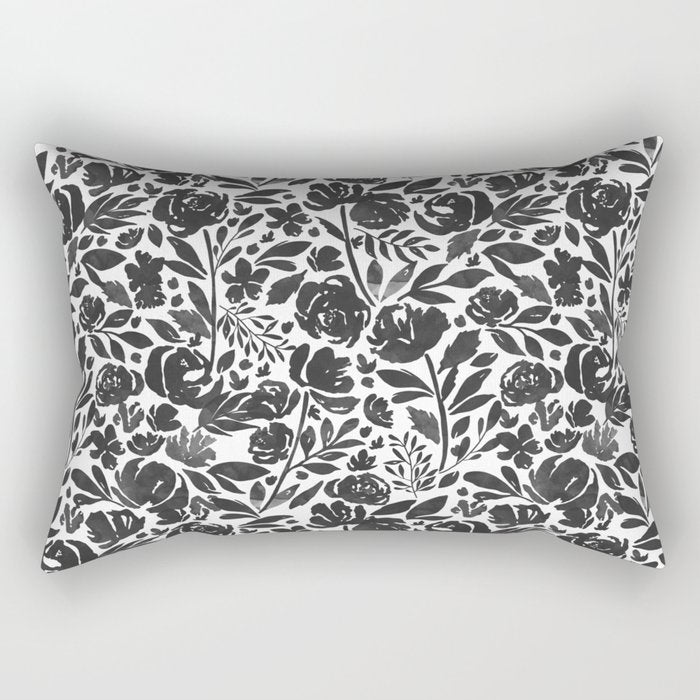 Simple black and white flower garden Rectangular Pillow Gallery Image 1