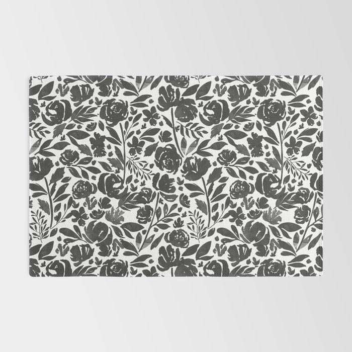 Simple black and white flower garden Rug Gallery Image 2