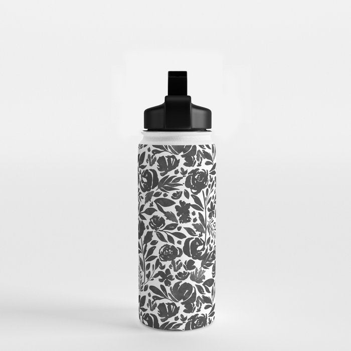 Simple black and white flower garden Water Bottle Gallery Image 2