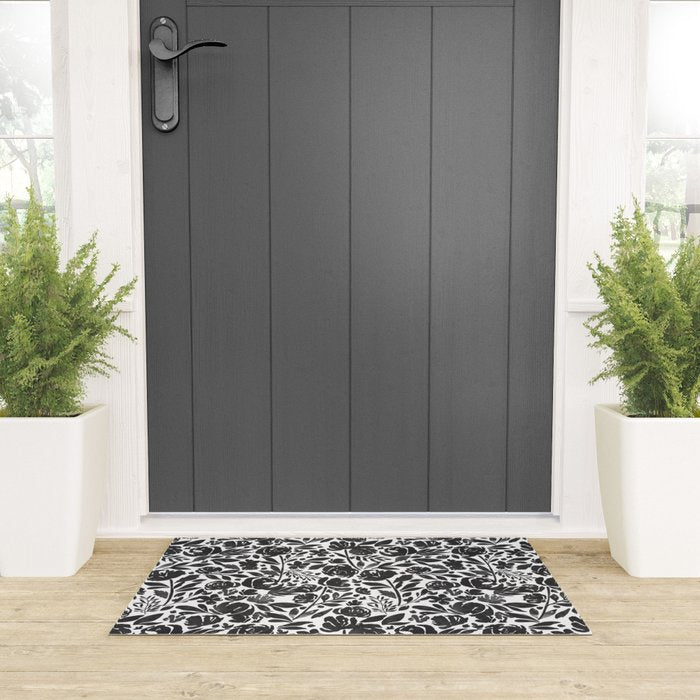 Simple black and white flower garden Welcome Mat Gallery Image 3