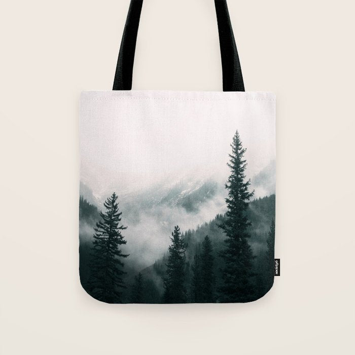 Forest mist beneath the mountain peaks Tote Bag Gallery Image 1