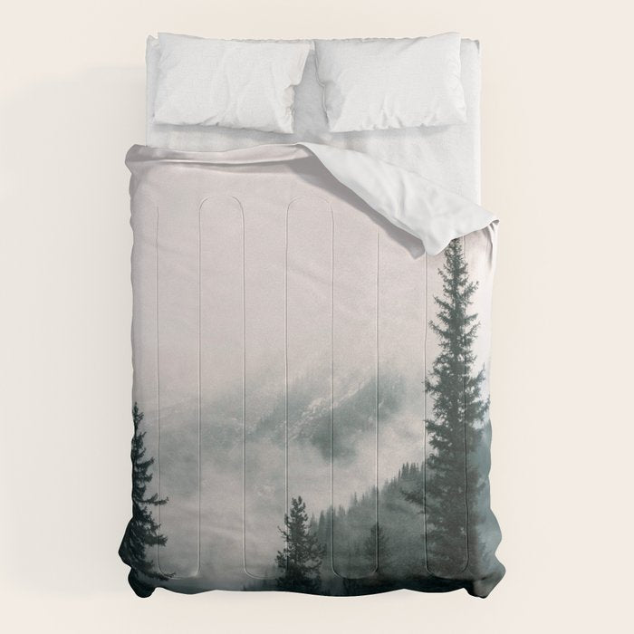 Forest mist beneath the mountain peaks Comforter Gallery Image 6