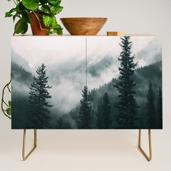 Forest mist beneath the mountain peaks Credenza Gallery Image 1