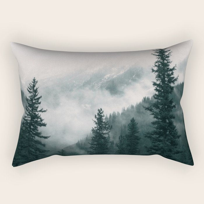 Forest mist beneath the mountain peaks Rectangular Pillow Gallery Image 2
