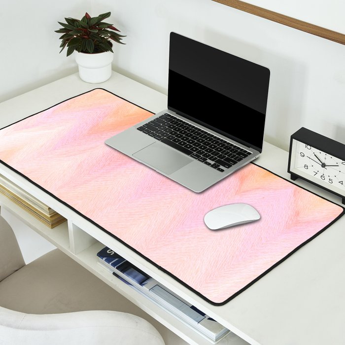 Blush pink orange watercolor hand painted ombre ikat Desk Mat Gallery Image 2
