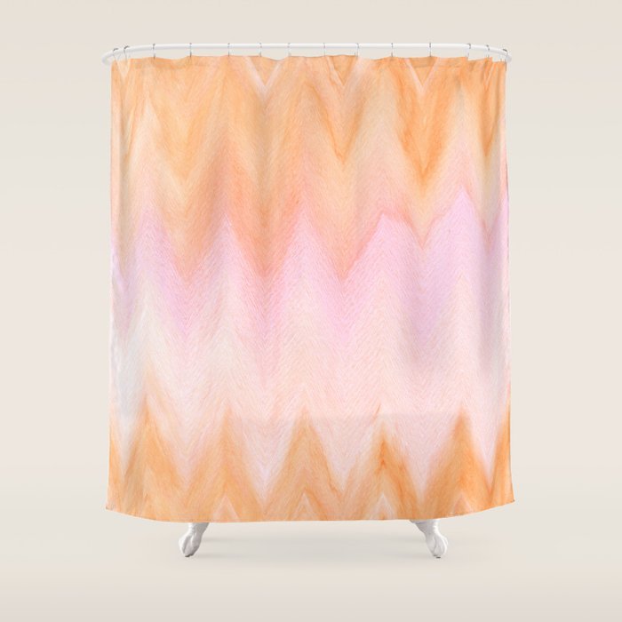 Blush pink orange watercolor hand painted ombre ikat Shower Curtain Gallery Image 1