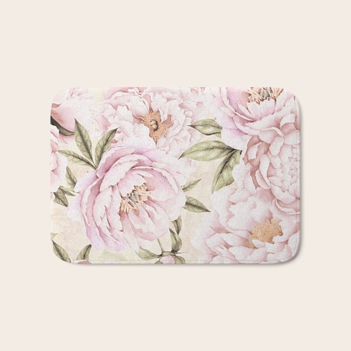 Pastel Blush Pink Spring Watercolor Peony Flowers Pattern Bath Mat Gallery Image 1