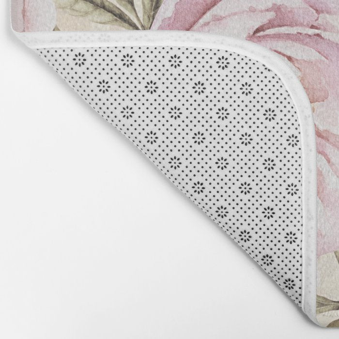 Pastel Blush Pink Spring Watercolor Peony Flowers Pattern Bath Mat Gallery Image 2
