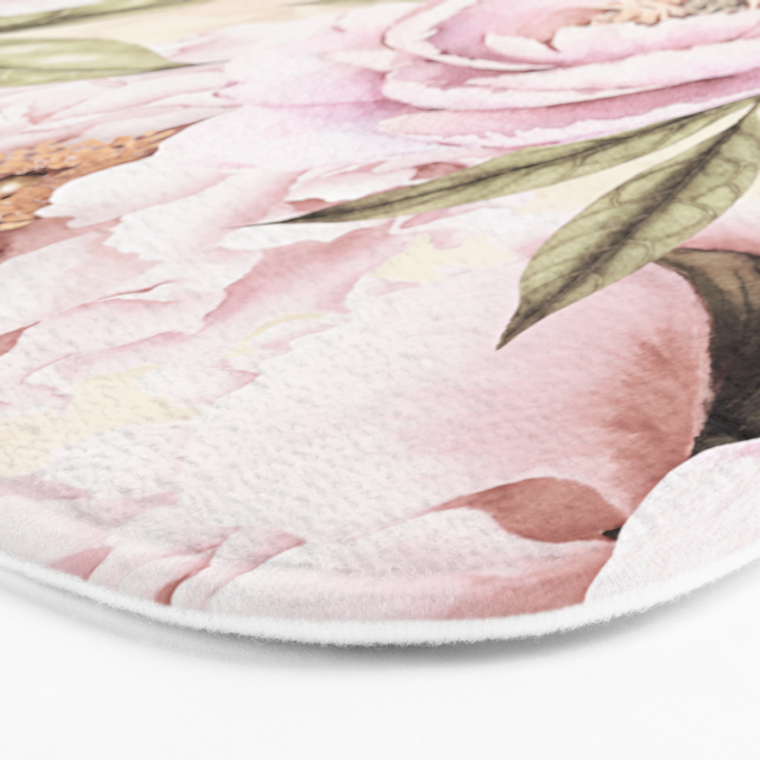 Pastel Blush Pink Spring Watercolor Peony Flowers Pattern Bath Mat Gallery Image 3
