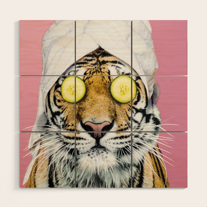 Tiger in a Towel Wood Wall Art Gallery Image 1