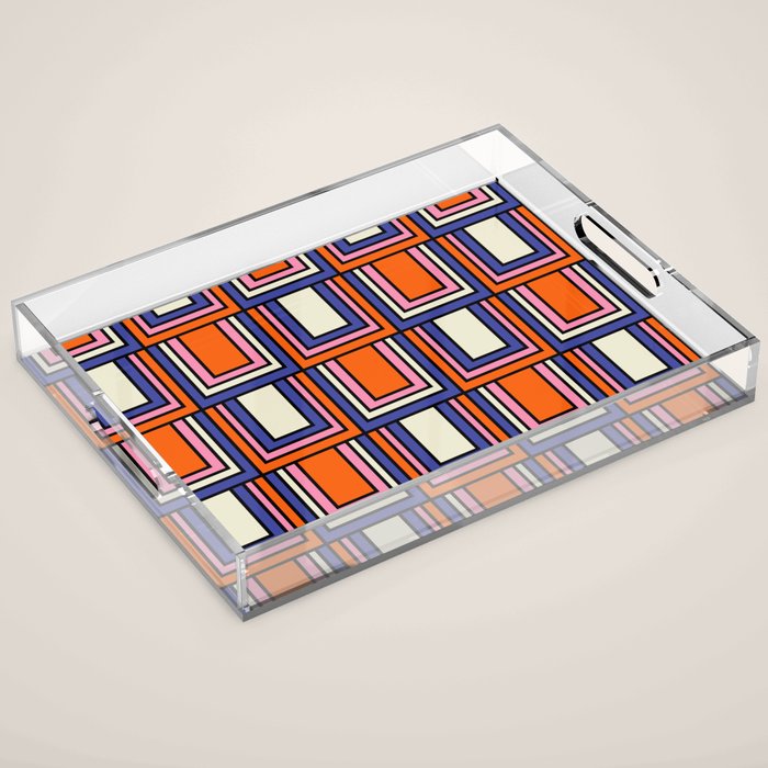 Colorful Retro Geometric Mod Portes Pattern Blue Orange Pink Cream Acrylic Tray Gallery Image 1