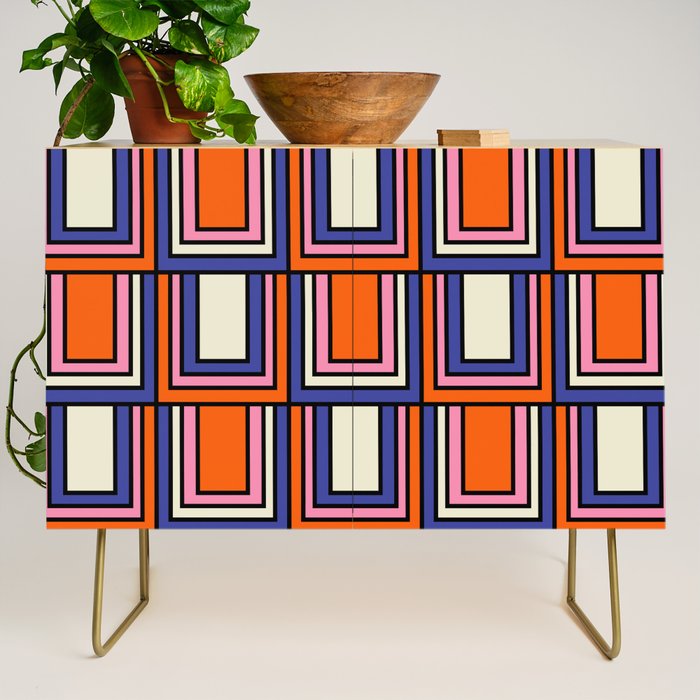 Colorful Retro Geometric Mod Portes Pattern Blue Orange Pink Cream Credenza Gallery Image 1