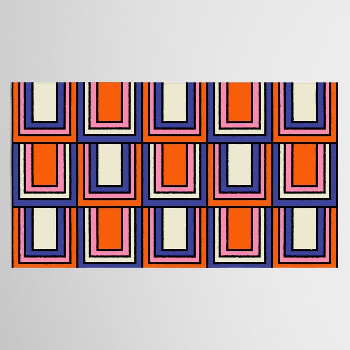 Colorful Retro Geometric Mod Portes Pattern Blue Orange Pink Cream Tablecloth Gallery Image 2