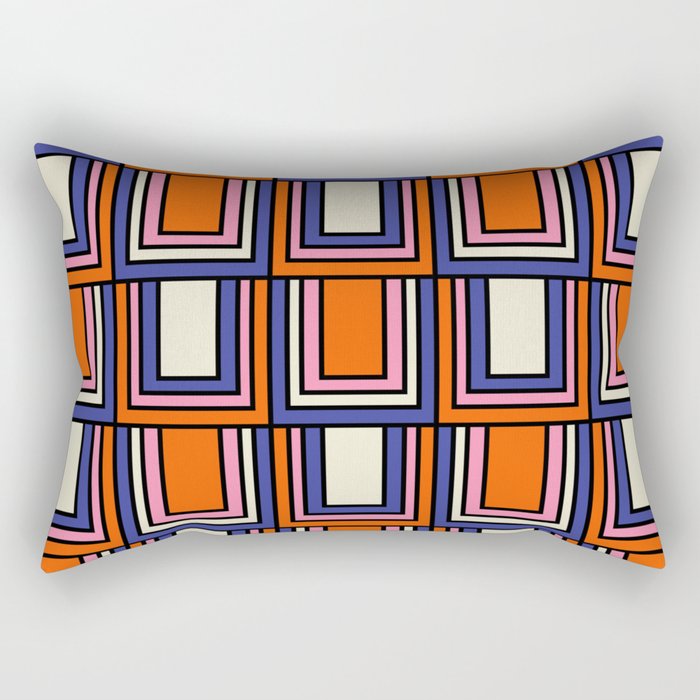 Colorful Retro Geometric Mod Portes Pattern Blue Orange Pink Cream Rectangular Pillow Gallery Image 1