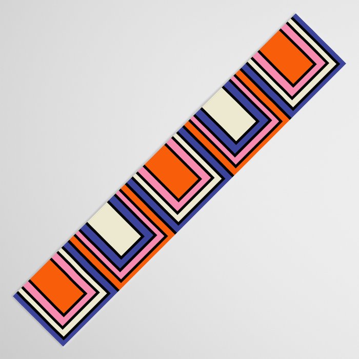 Colorful Retro Geometric Mod Portes Pattern Blue Orange Pink Cream Table Runner Gallery Image 3