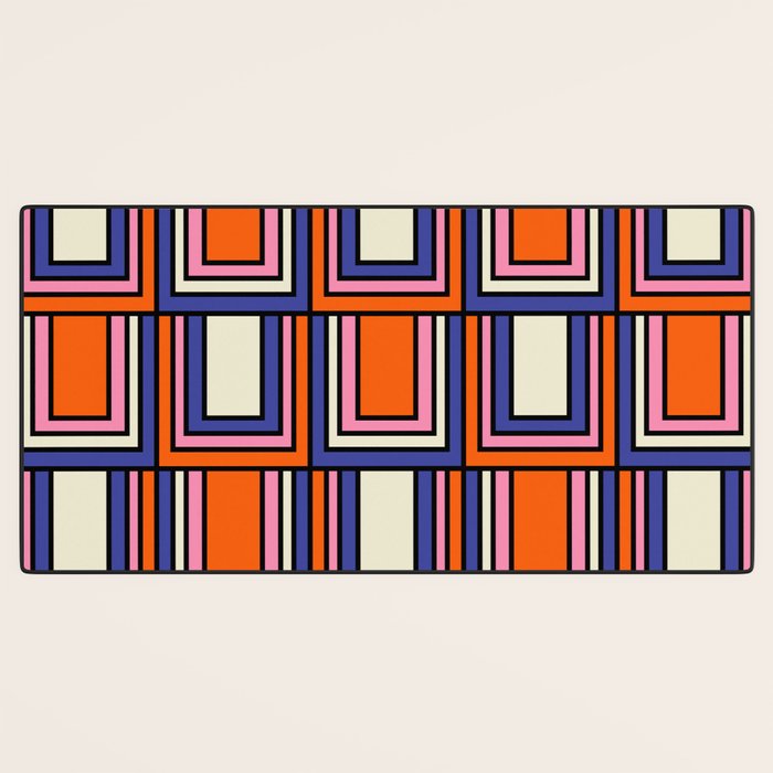 Colorful Retro Geometric Mod Portes Pattern Blue Orange Pink Cream Desk Mat Gallery Image 3