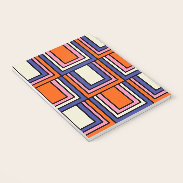 Colorful Retro Geometric Mod Portes Pattern Blue Orange Pink Cream Notebook Gallery Image 3