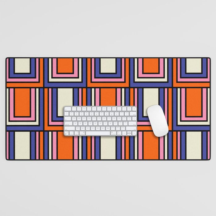 Colorful Retro Geometric Mod Portes Pattern Blue Orange Pink Cream Desk Mat Gallery Image 1
