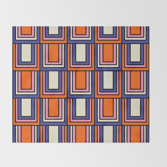 Colorful Retro Geometric Mod Portes Pattern Blue Orange Pink Cream Throw Blanket Gallery Image 2