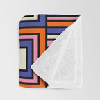 Colorful Retro Geometric Mod Portes Pattern Blue Orange Pink Cream Throw Blanket Gallery Image 3