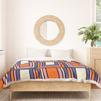 Colorful Retro Geometric Mod Portes Pattern Blue Orange Pink Cream Duvet Cover Gallery Image 3