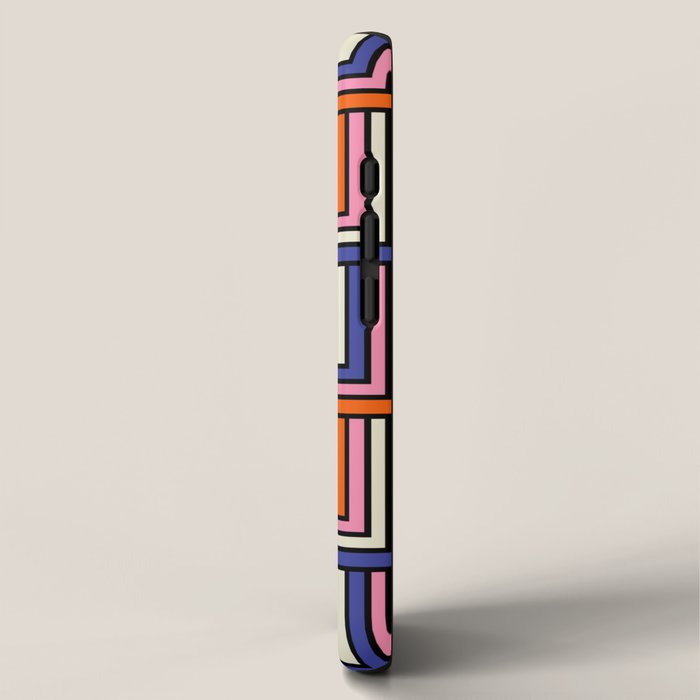 Colorful Retro Geometric Mod Portes Pattern Blue Orange Pink Cream iPhone Case Gallery Image 2