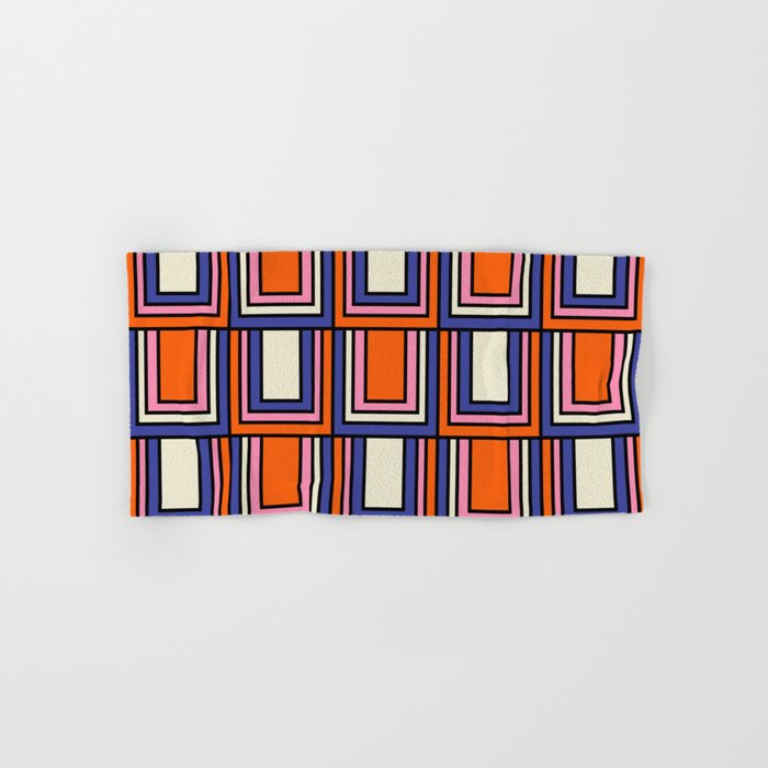 Colorful Retro Geometric Mod Portes Pattern Blue Orange Pink Cream Bath Towel Gallery Image 1