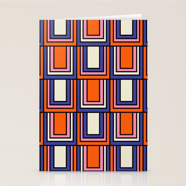 Colorful Retro Geometric Mod Portes Pattern Blue Orange Pink Cream Stationery Card Gallery Image 1