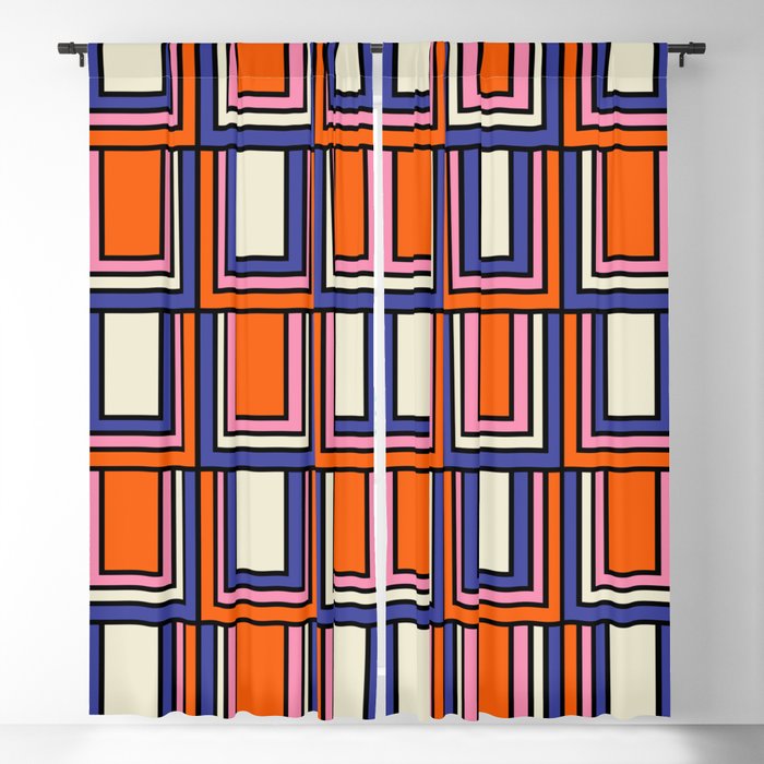Colorful Retro Geometric Mod Portes Pattern Blue Orange Pink Cream Window Curtain Gallery Image 5