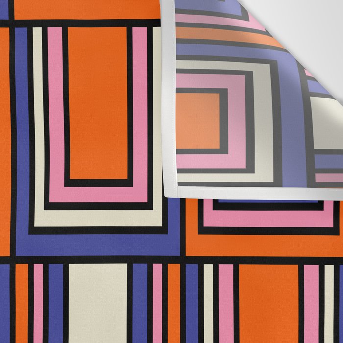 Colorful Retro Geometric Mod Portes Pattern Blue Orange Pink Cream Wall Tapestry Gallery Image 3