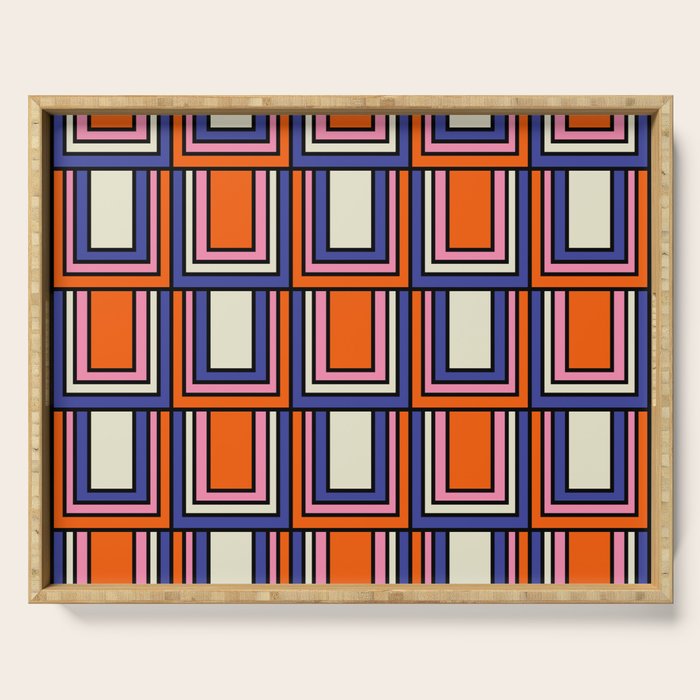 Colorful Retro Geometric Mod Portes Pattern Blue Orange Pink Cream Serving Tray Gallery Image 1