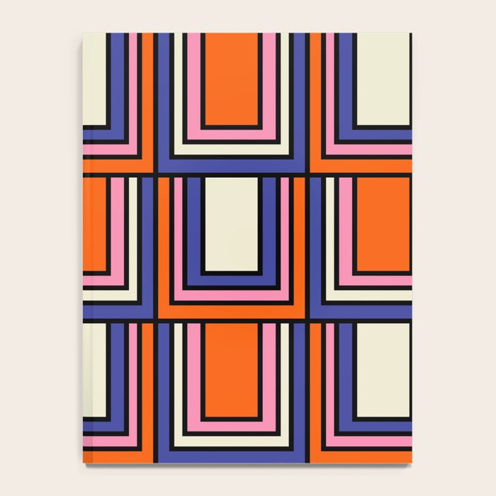 Colorful Retro Geometric Mod Portes Pattern Blue Orange Pink Cream Notebook Gallery Image 4