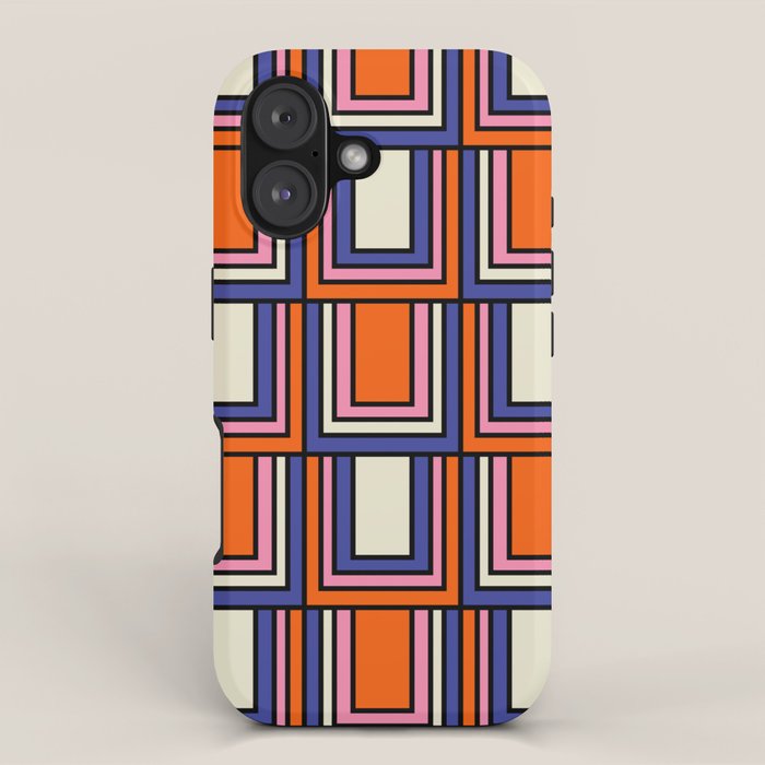 Colorful Retro Geometric Mod Portes Pattern Blue Orange Pink Cream iPhone Case Gallery Image 1