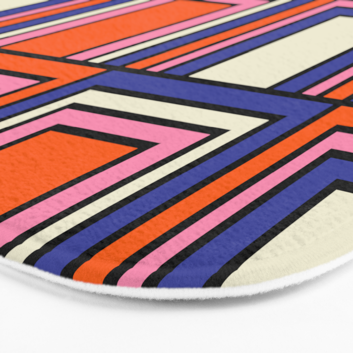 Colorful Retro Geometric Mod Portes Pattern Blue Orange Pink Cream Bath Mat Gallery Image 3