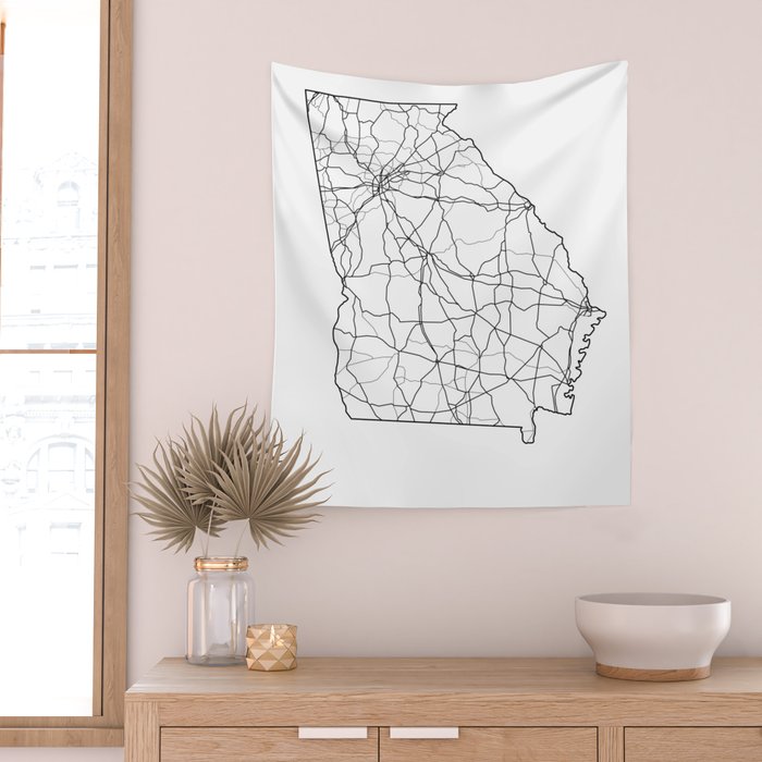 Georgia White Map Wall Tapestry Gallery Image 2