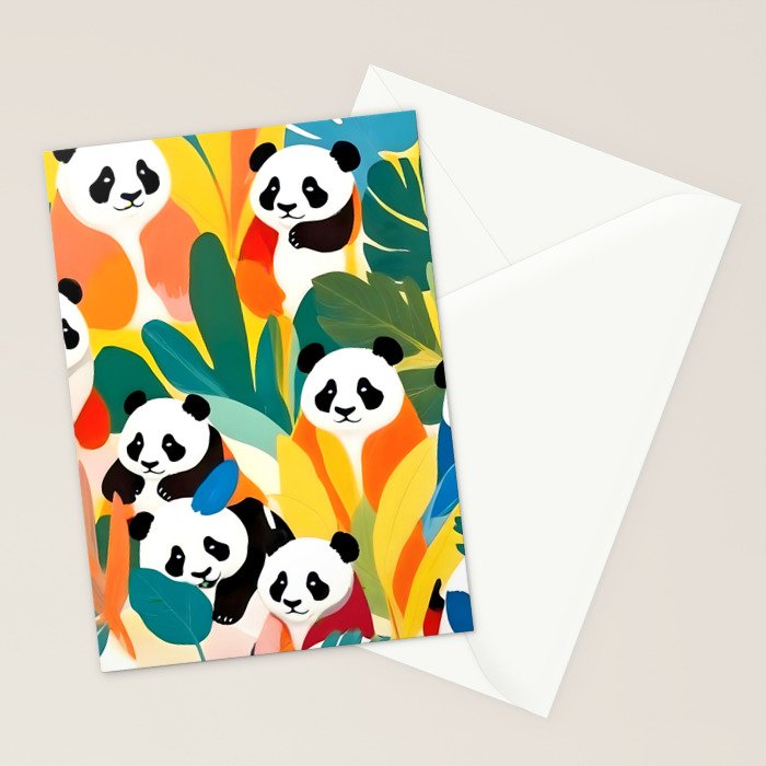 Pandas & Tropical, Nature Botanical Jungle Boho, Plants Wildlife Cute Animals, Funny Eclectic Summer Contemporary Painting Illustration  Stationery Card Gallery Image 2