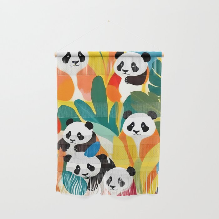 Pandas & Tropical, Nature Botanical Jungle Boho, Plants Wildlife Cute Animals, Funny Eclectic Summer Contemporary Painting Illustration  Wall Hanging Gallery Image 1