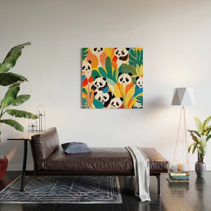 Pandas & Tropical, Nature Botanical Jungle Boho, Plants Wildlife Cute Animals, Funny Eclectic Summer Contemporary Painting Illustration  Wood Wall Art Gallery Image 2
