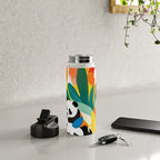 Pandas & Tropical, Nature Botanical Jungle Boho, Plants Wildlife Cute Animals, Funny Eclectic Summer Contemporary Painting Illustration  Water Bottle Gallery Image 4
