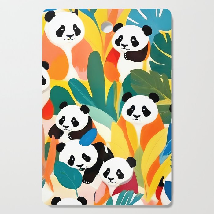 Pandas & Tropical, Nature Botanical Jungle Boho, Plants Wildlife Cute Animals, Funny Eclectic Summer Contemporary Painting Illustration  Cutting Board Gallery Image 1