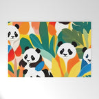 Pandas & Tropical, Nature Botanical Jungle Boho, Plants Wildlife Cute Animals, Funny Eclectic Summer Contemporary Painting Illustration  Welcome Mat Gallery Image 1