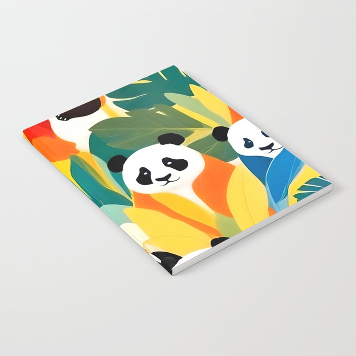 Pandas & Tropical, Nature Botanical Jungle Boho, Plants Wildlife Cute Animals, Funny Eclectic Summer Contemporary Painting Illustration  Notebook Gallery Image 1