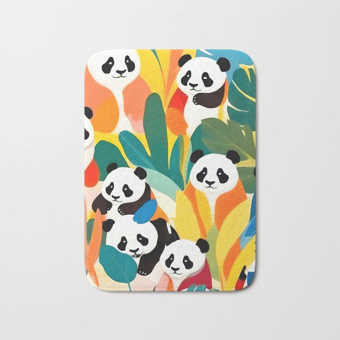 Pandas & Tropical, Nature Botanical Jungle Boho, Plants Wildlife Cute Animals, Funny Eclectic Summer Contemporary Painting Illustration  Bath Mat Gallery Image 1