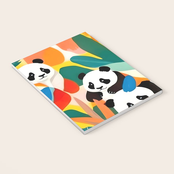 Pandas & Tropical, Nature Botanical Jungle Boho, Plants Wildlife Cute Animals, Funny Eclectic Summer Contemporary Painting Illustration  Notebook Gallery Image 3