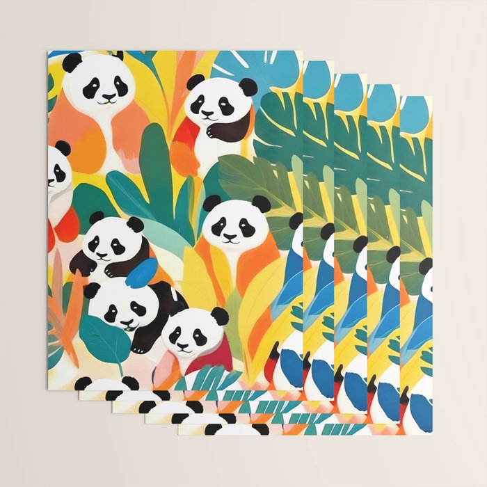 Pandas & Tropical, Nature Botanical Jungle Boho, Plants Wildlife Cute Animals, Funny Eclectic Summer Contemporary Painting Illustration  Wrapping Paper Gallery Image 3
