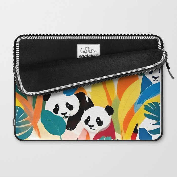 Pandas & Tropical, Nature Botanical Jungle Boho, Plants Wildlife Cute Animals, Funny Eclectic Summer Contemporary Painting Illustration  Laptop Sleeve Gallery Image 2
