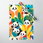 Pandas & Tropical, Nature Botanical Jungle Boho, Plants Wildlife Cute Animals, Funny Eclectic Summer Contemporary Painting Illustration  Wrapping Paper Gallery Image 1
