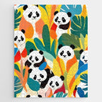 Pandas & Tropical, Nature Botanical Jungle Boho, Plants Wildlife Cute Animals, Funny Eclectic Summer Contemporary Painting Illustration  Jigsaw Puzzle Gallery Image 1